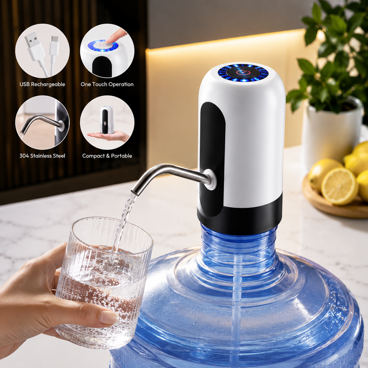 Rechargeable Water Bottle Dispenser Pump